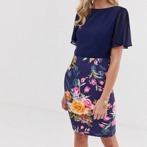 Paper Dolls Navy Flutter Floral Pencil Dress 6